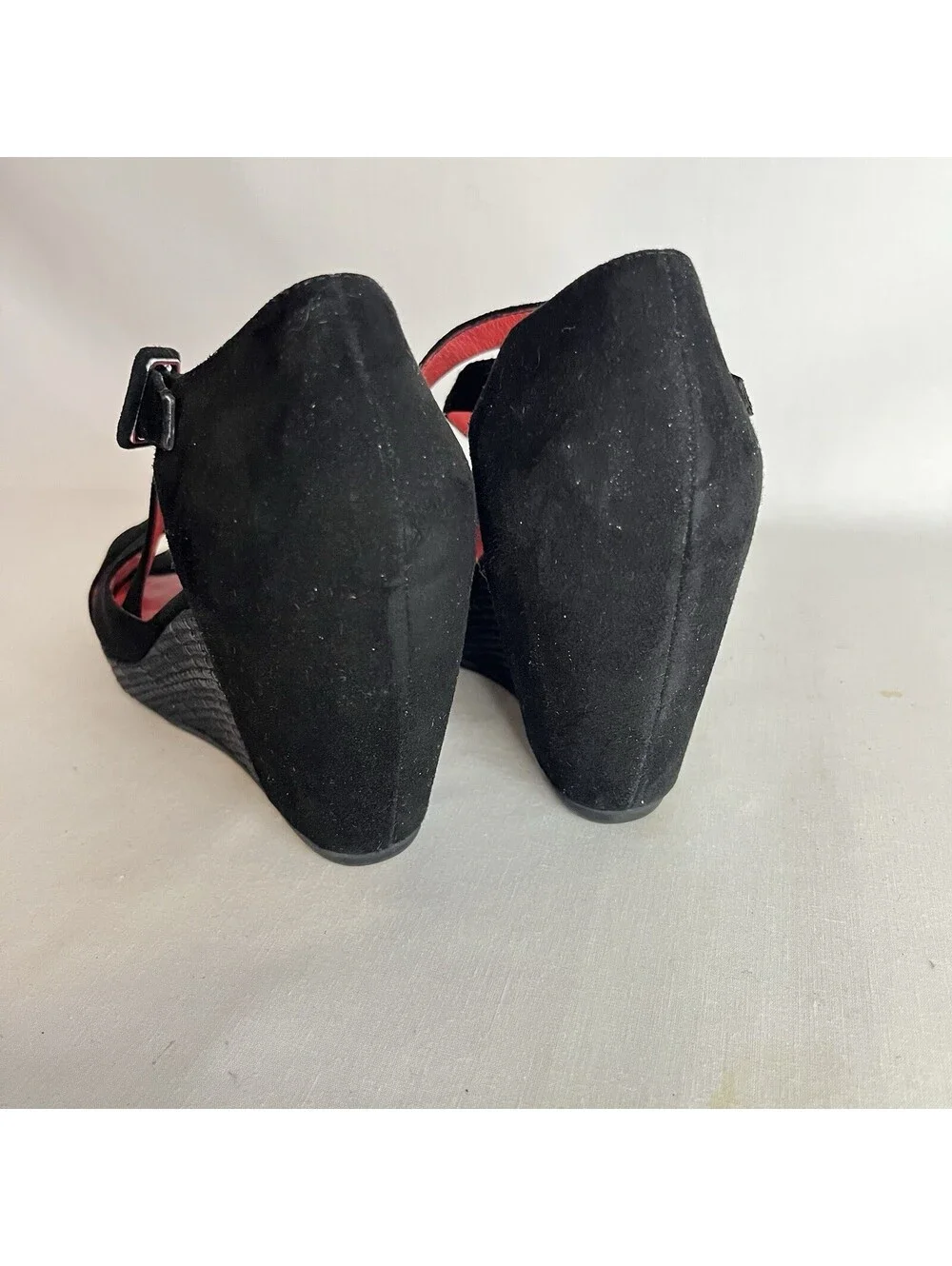 Pas De Rouge Italy Black Suede Platform Wedge Sandal Sz 37 US 6.5